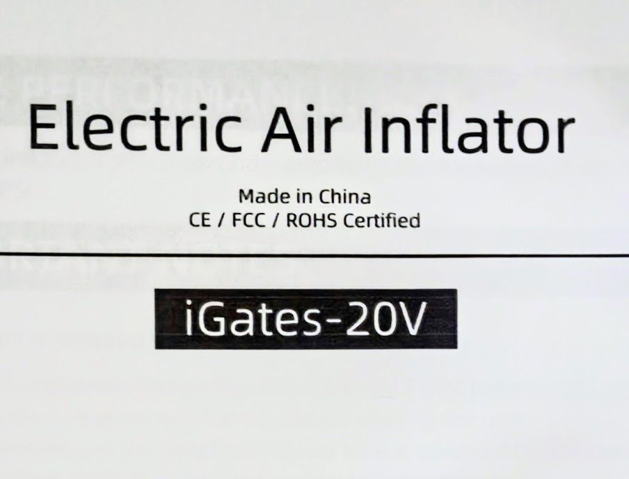 iGates-20V electric air inflator label