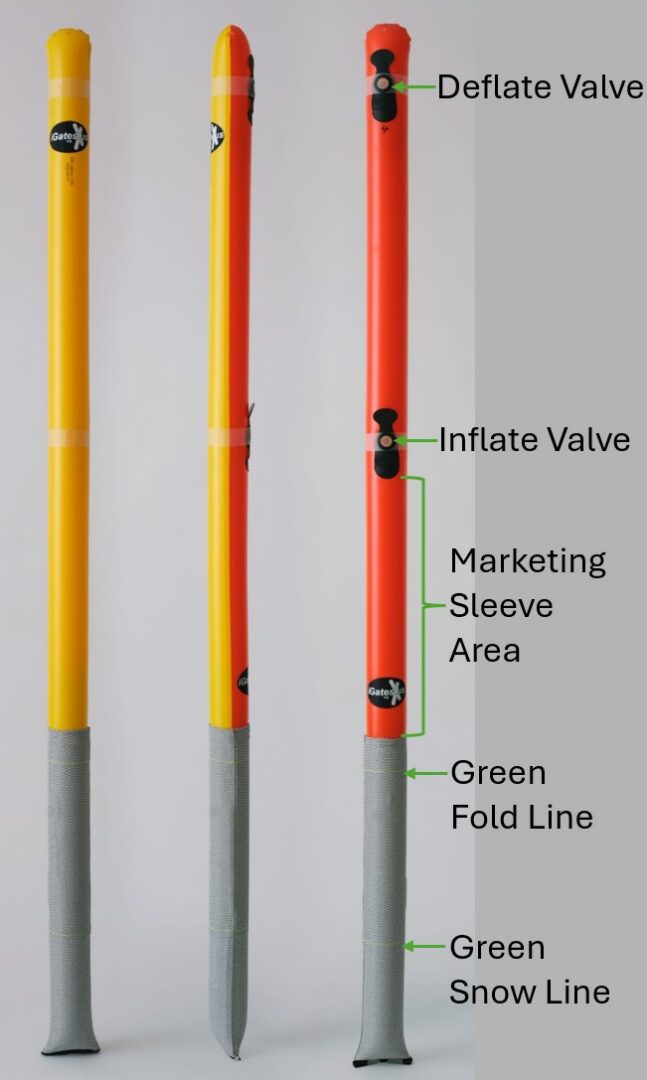 Inflatable poles with inflate and deflate valves