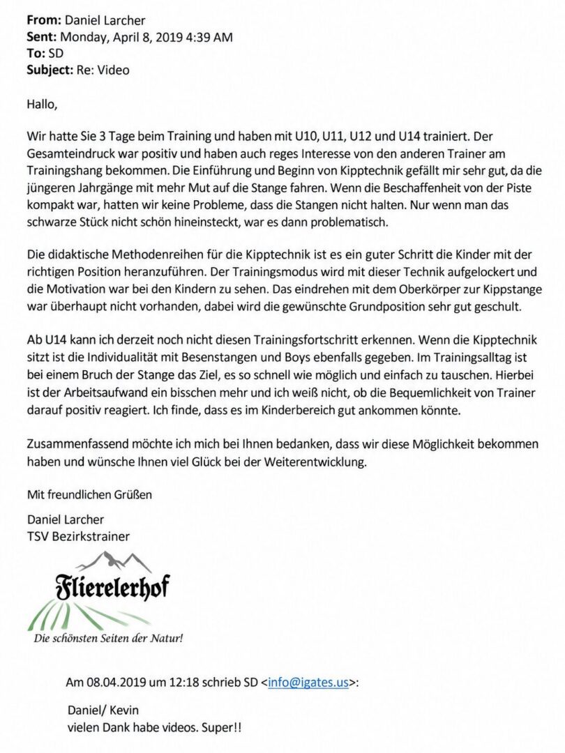 German-language training feedback email screenshot