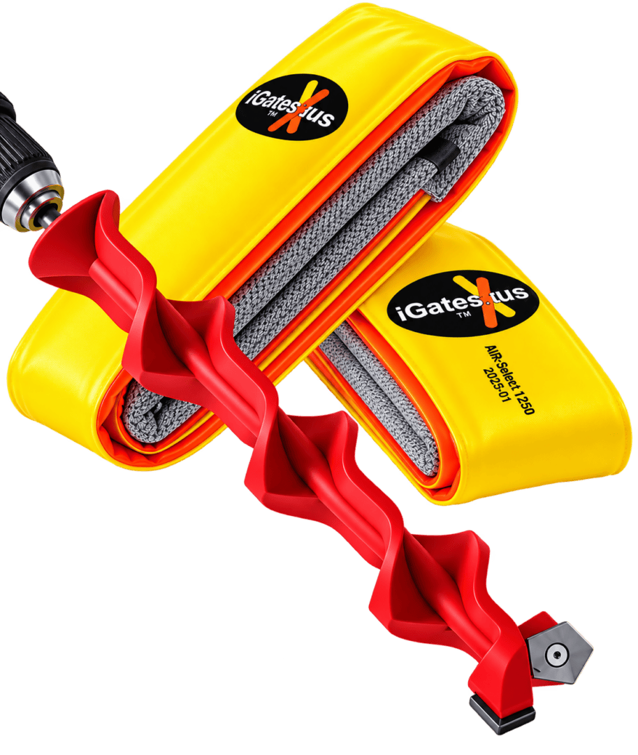 Red spiral drill bit and yellow protective sleeves